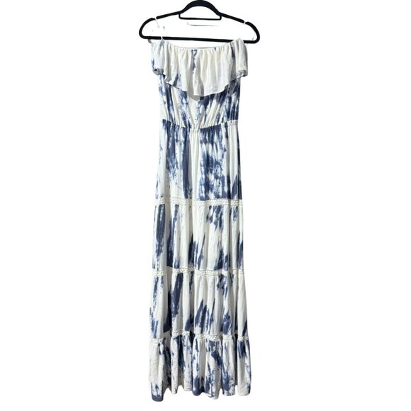 Guess Strapless Maxi Dress – Blue & White Marbled – Size Small - Picture 4 of 7